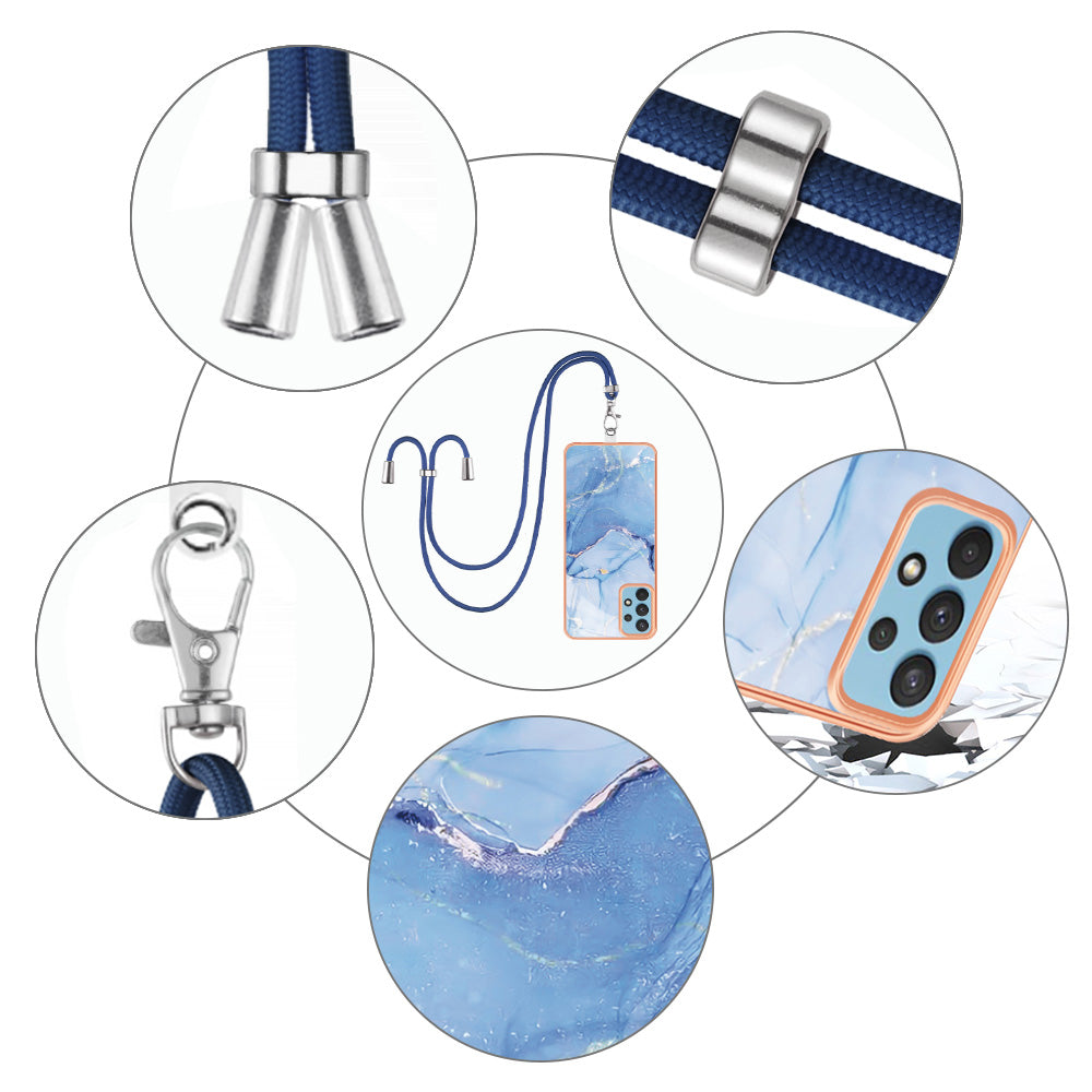 Pro Samsung Galaxy A32 4G (EU verze) Pouzdro na telefon IMD YB IMD Series-18 Style E s galvanickým mramorovým vzorem 2,0 mm TPU kryt se šňůrkou