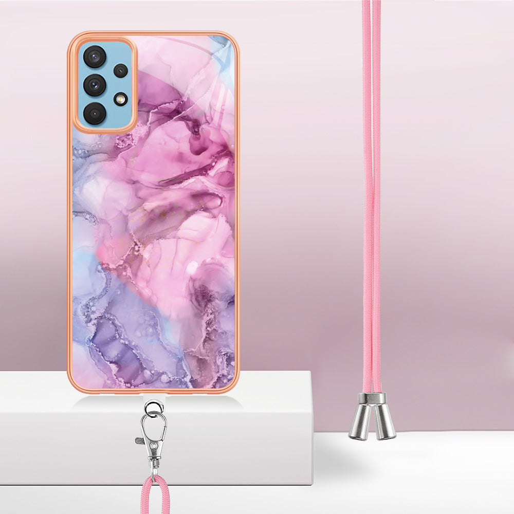 Pro Samsung Galaxy A32 4G (EU verze) Pouzdro na telefon IMD YB IMD Series-18 Style E s galvanickým mramorovým vzorem 2,0 mm TPU kryt se šňůrkou