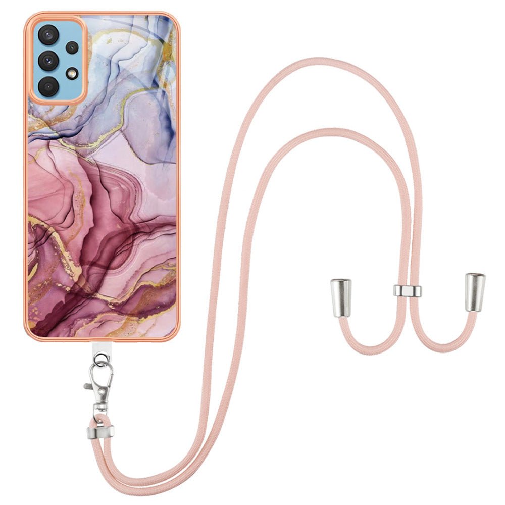 Pro Samsung Galaxy A32 4G (EU verze) Pouzdro na telefon IMD YB IMD Series-18 Style E s galvanickým mramorovým vzorem 2,0 mm TPU kryt se šňůrkou