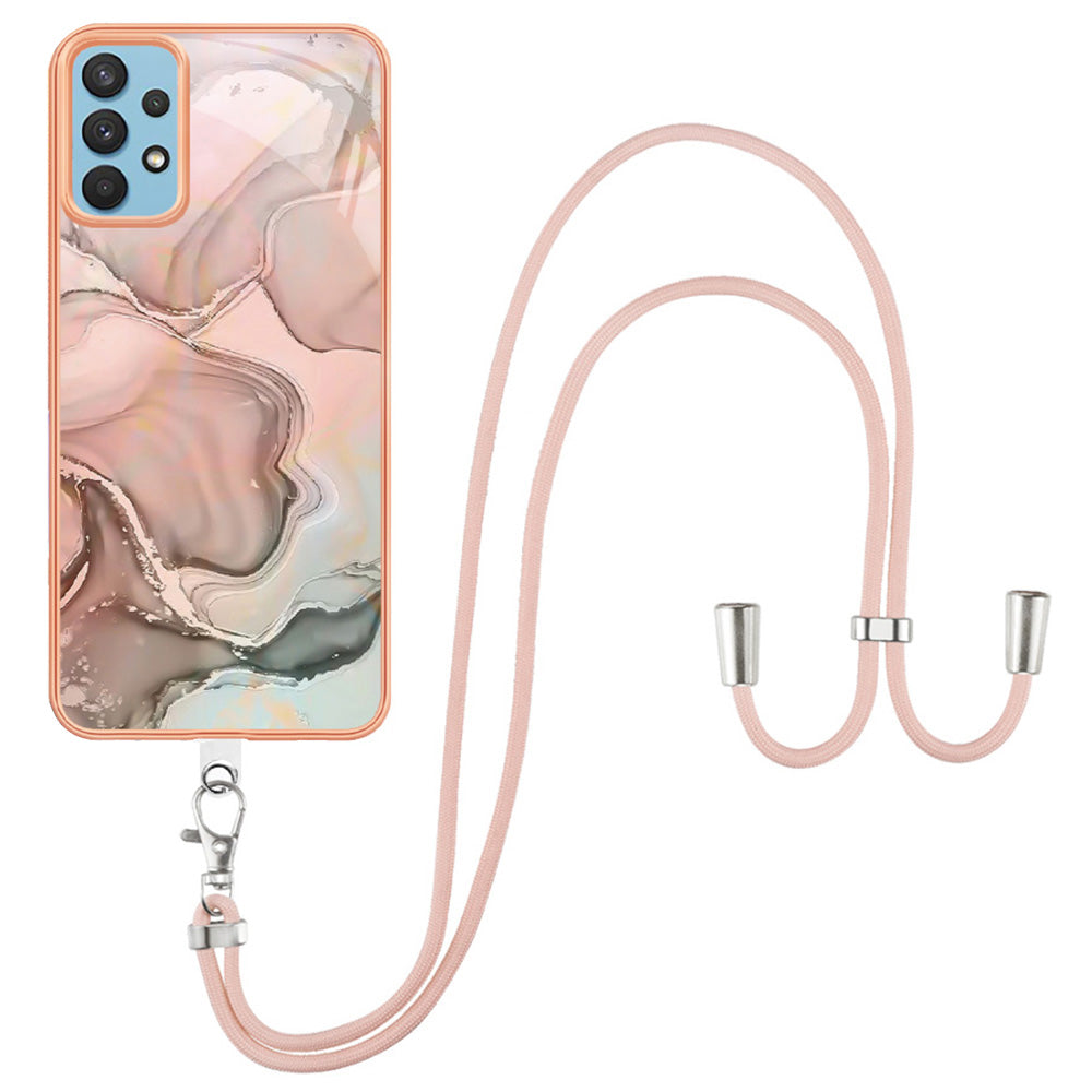 For Samsung Galaxy A32 4G (EU Version) IMD Phone Case YB IMD Series-18 Style E Electroplating Marble Pattern 2.0mm TPU Cover with Lanyard