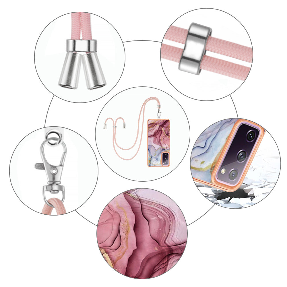 For Samsung Galaxy S20 FE / FE 5G / FE 2022 / S20 Lite IMD Case YB IMD Series-18 Style E Electroplating Marble Pattern 2.0mm TPU Phone Cover with Lanyard