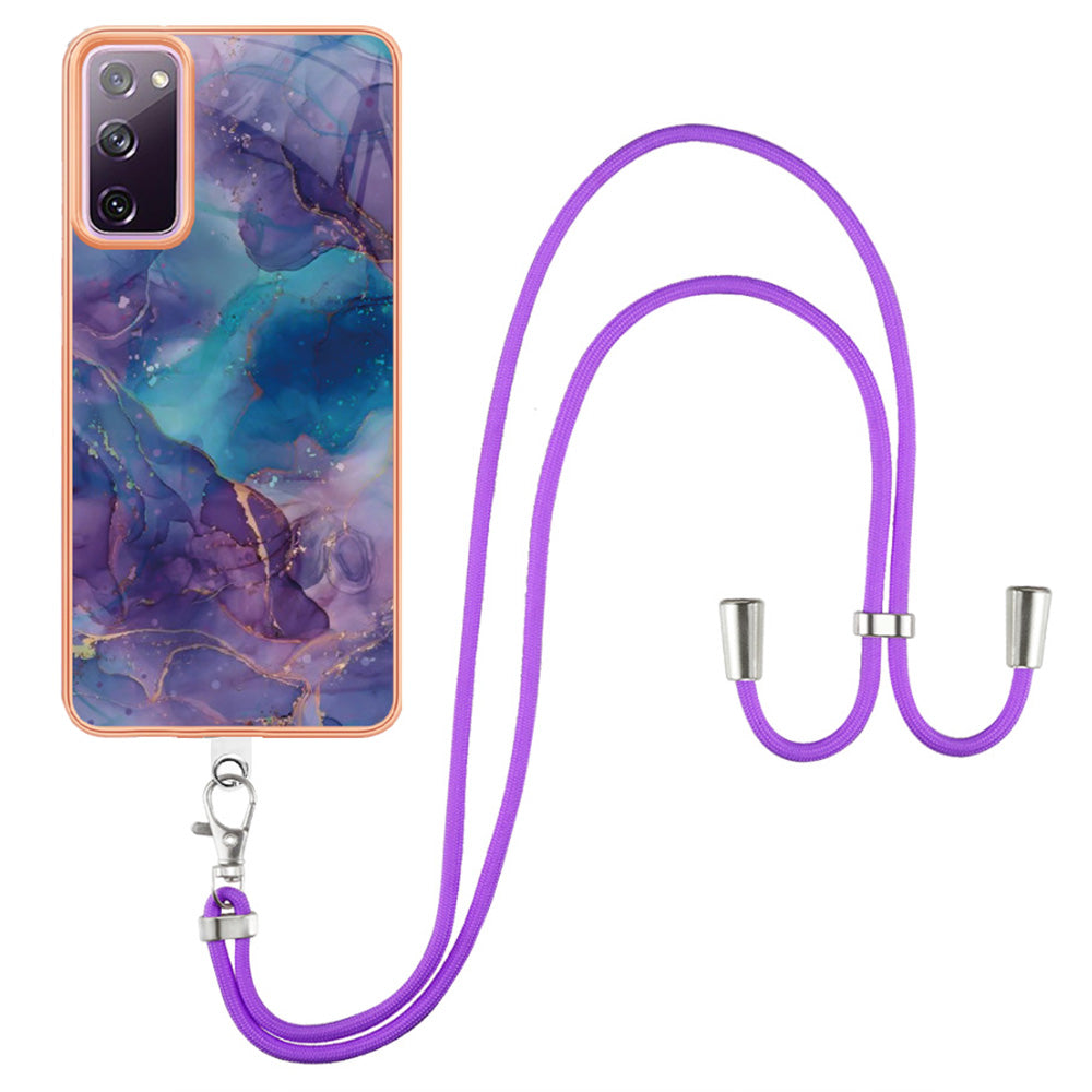 For Samsung Galaxy S20 FE / FE 5G / FE 2022 / S20 Lite IMD Case YB IMD Series-18 Style E Electroplating Marble Pattern 2.0mm TPU Phone Cover with Lanyard