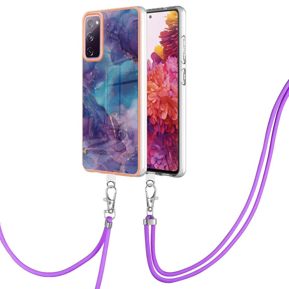 For Samsung Galaxy S20 FE / FE 5G / FE 2022 / S20 Lite IMD Case YB IMD Series-18 Style E Electroplating Marble Pattern 2.0mm TPU Phone Cover with Lanyard