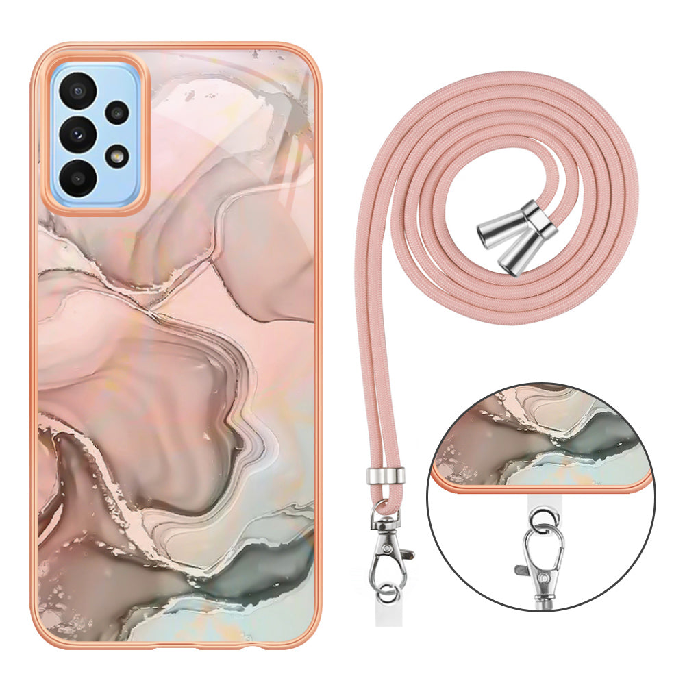 YB IMD Series-18 Style E IMD Phone Case for Samsung Galaxy A53 5G 2.0mm TPU Electroplating Marble Pattern Cover with Lanyard