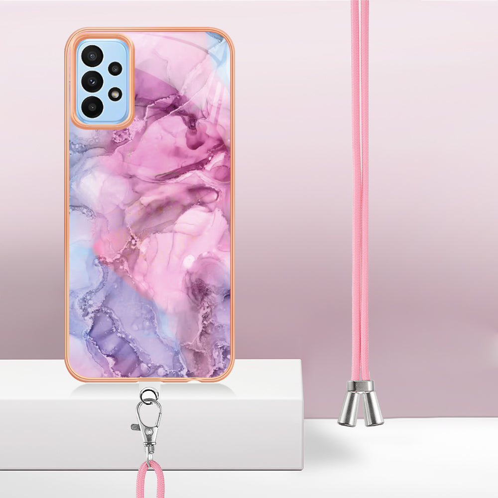 YB IMD Series-18 Style E IMD Phone Case for Samsung Galaxy A53 5G 2.0mm TPU Electroplating Marble Pattern Cover with Lanyard