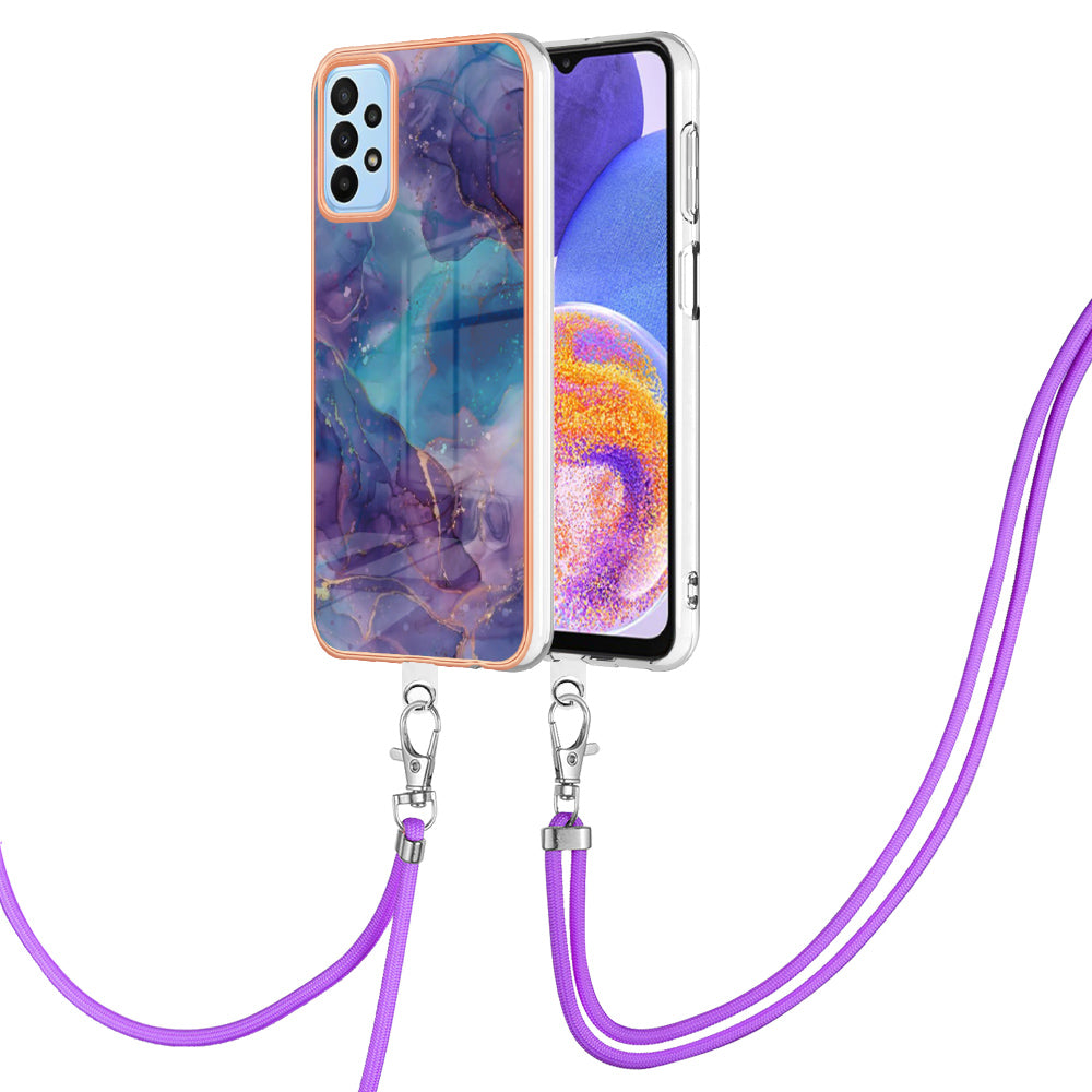 YB IMD Series-18 Style E IMD Phone Case for Samsung Galaxy A53 5G 2.0mm TPU Electroplating Marble Pattern Cover with Lanyard