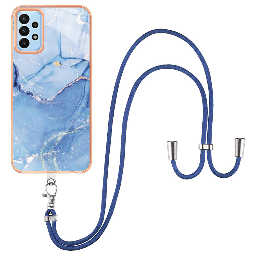 Pro Samsung Galaxy A23 4G / 5G (globální verze) IMD galvanické pouzdro na telefon YB IMD Series-18 Style E 2,0 mm TPU kryt s mramorovým vzorem se šňůrkou