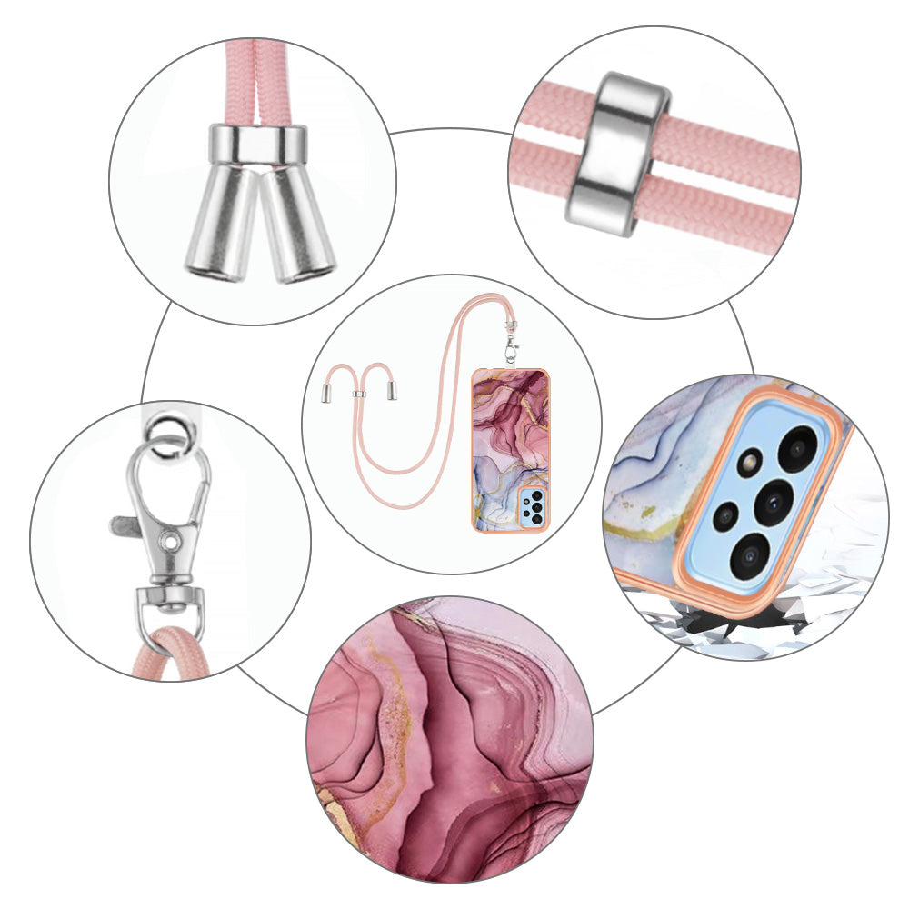 Pro Samsung Galaxy A23 4G / 5G (globální verze) IMD galvanické pouzdro na telefon YB IMD Series-18 Style E 2,0 mm TPU kryt s mramorovým vzorem se šňůrkou