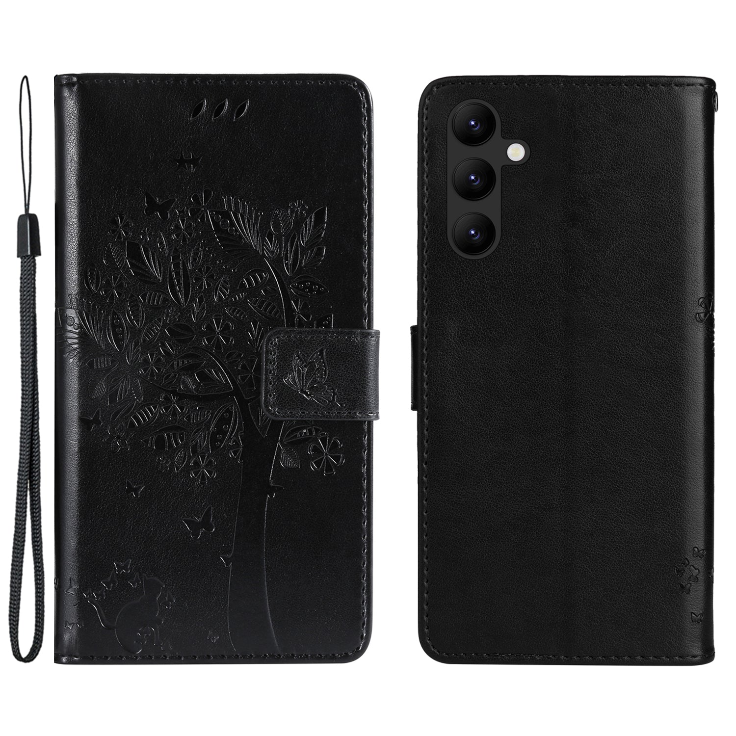 KT Imprinting Flower Series-3 Imprinted Cat Tree Phone Case for Samsung Galaxy A24 4G Leather Wallet Stand Cover