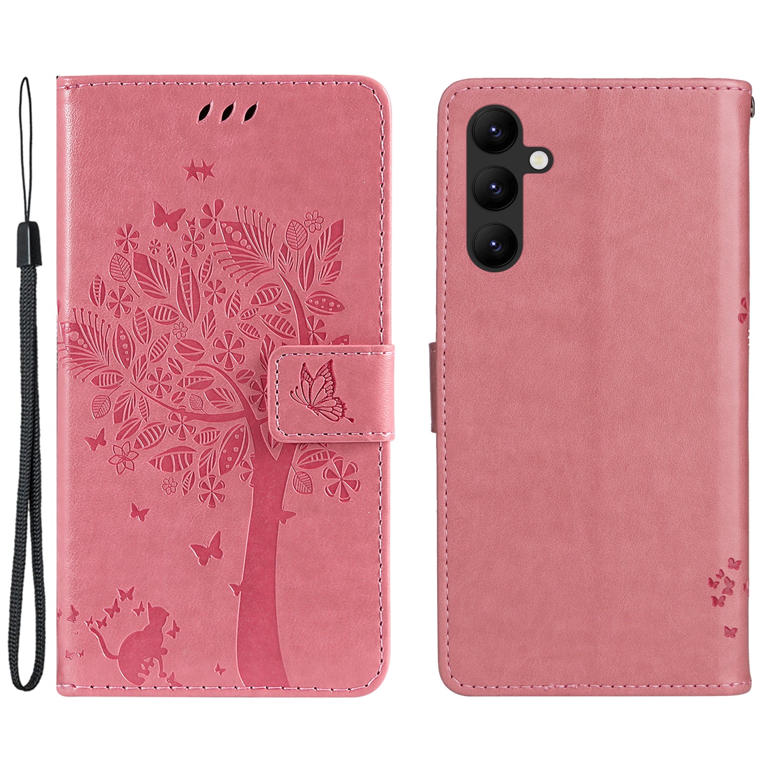 KT Imprinting Flower Series-3 Imprinted Cat Tree Phone Case for Samsung Galaxy A24 4G Leather Wallet Stand Cover