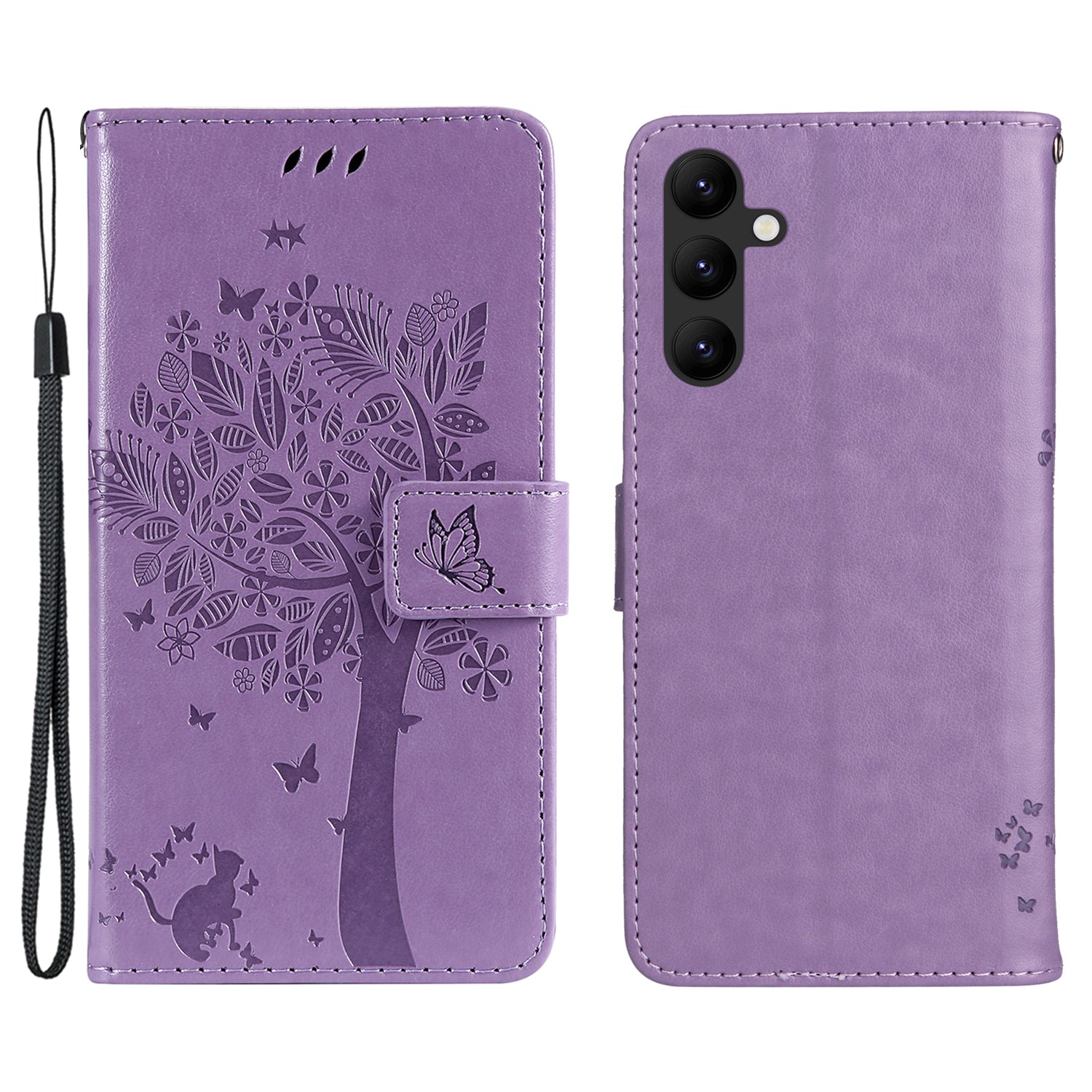 KT Imprinting Flower Series-3 Imprinted Cat Tree Phone Case for Samsung Galaxy A24 4G Leather Wallet Stand Cover