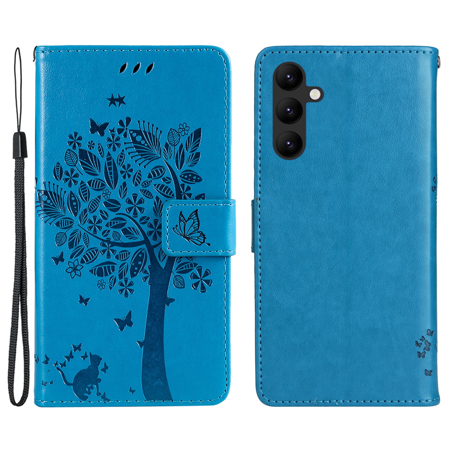 KT Imprinting Flower Series-3 Imprinted Cat Tree Phone Case for Samsung Galaxy A24 4G Leather Wallet Stand Cover