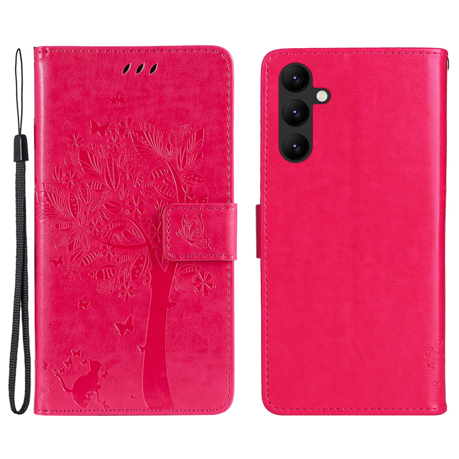 KT Imprinting Flower Series-3 Imprinted Cat Tree Phone Case for Samsung Galaxy A24 4G Leather Wallet Stand Cover