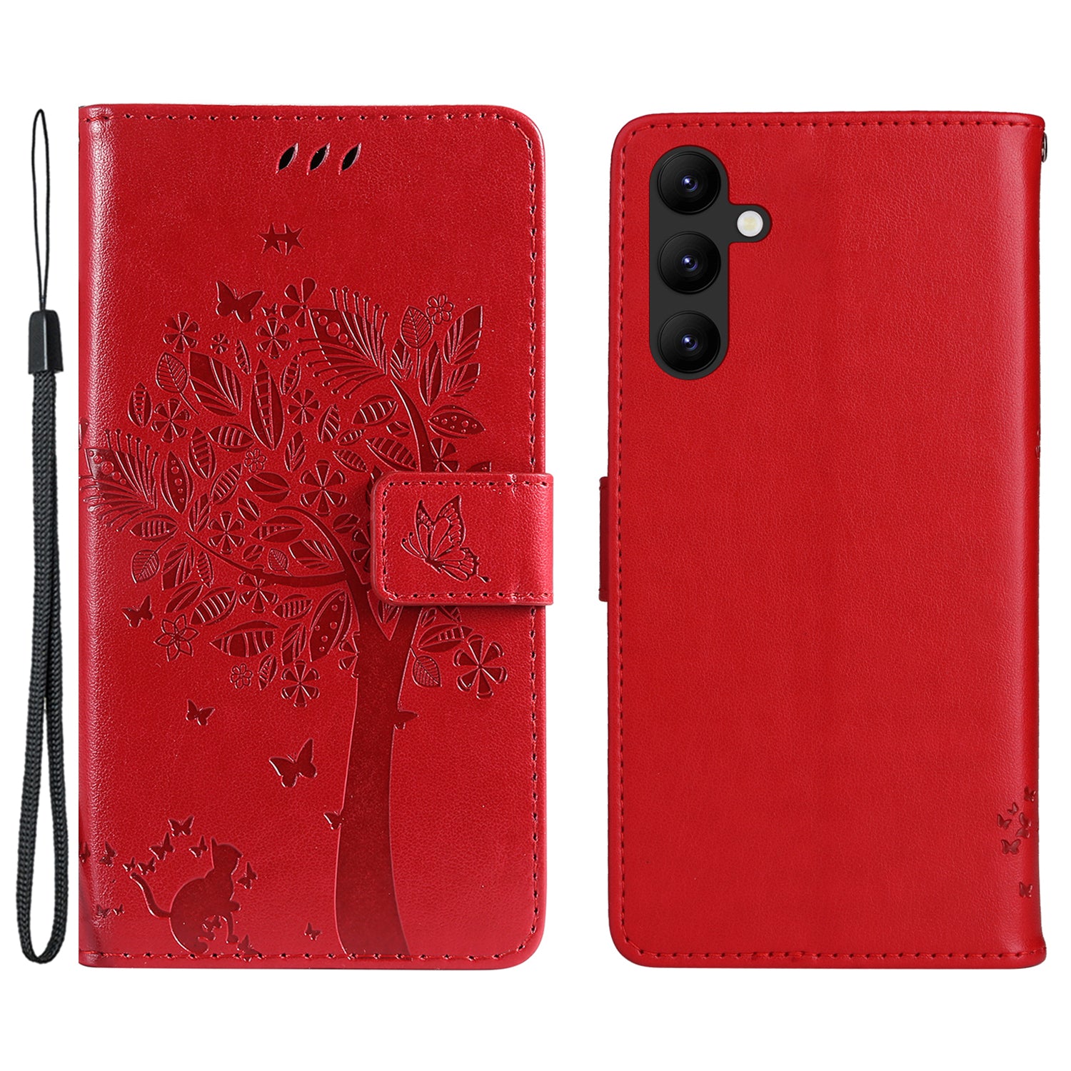 KT Imprinting Flower Series-3 Imprinted Cat Tree Phone Case for Samsung Galaxy A24 4G Leather Wallet Stand Cover