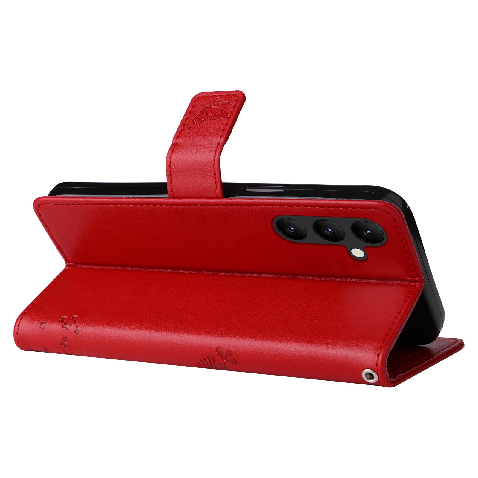 KT Imprinting Flower Series-3 Imprinted Cat Tree Phone Case for Samsung Galaxy A24 4G Leather Wallet Stand Cover