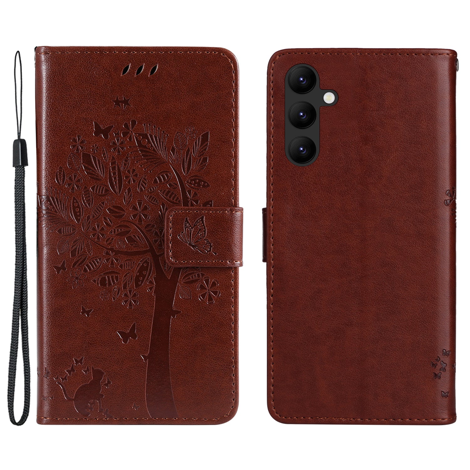 KT Imprinting Flower Series-3 Imprinted Cat Tree Phone Case for Samsung Galaxy A24 4G Leather Wallet Stand Cover