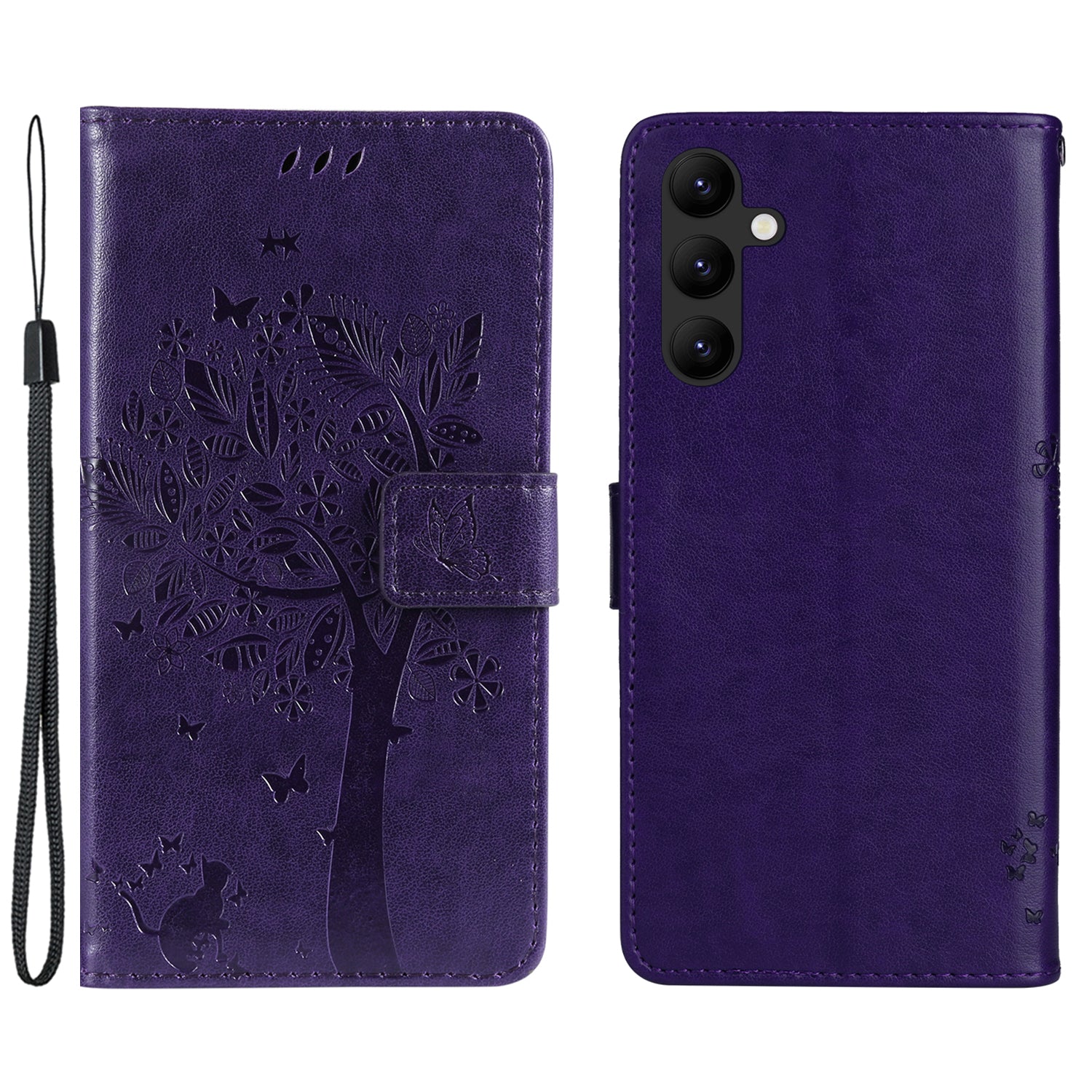 KT Imprinting Flower Series-3 Imprinted Cat Tree Phone Case for Samsung Galaxy A24 4G Leather Wallet Stand Cover