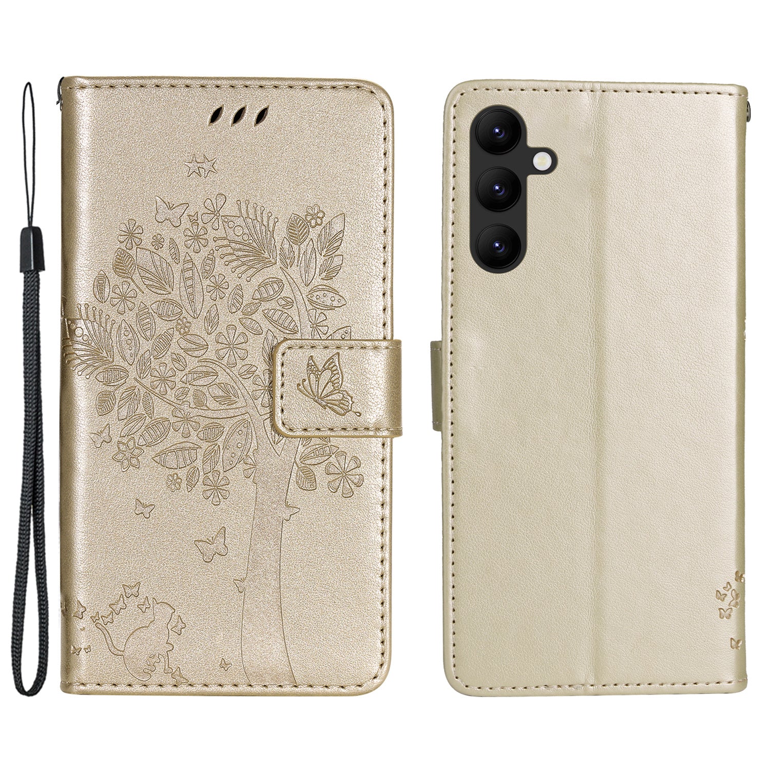 KT Imprinting Flower Series-3 Imprinted Cat Tree Phone Case for Samsung Galaxy A24 4G Leather Wallet Stand Cover