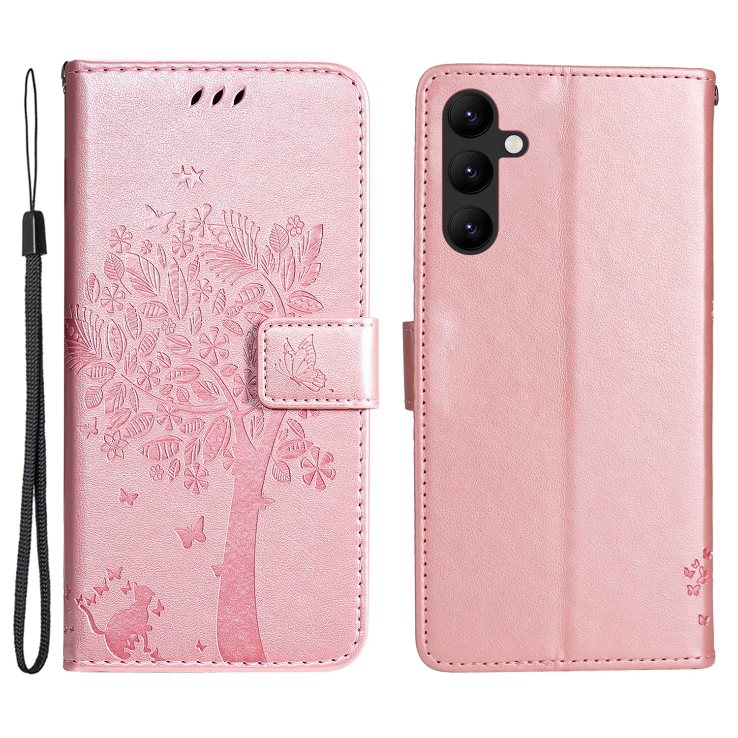 KT Imprinting Flower Series-3 Imprinted Cat Tree Phone Case for Samsung Galaxy A24 4G Leather Wallet Stand Cover