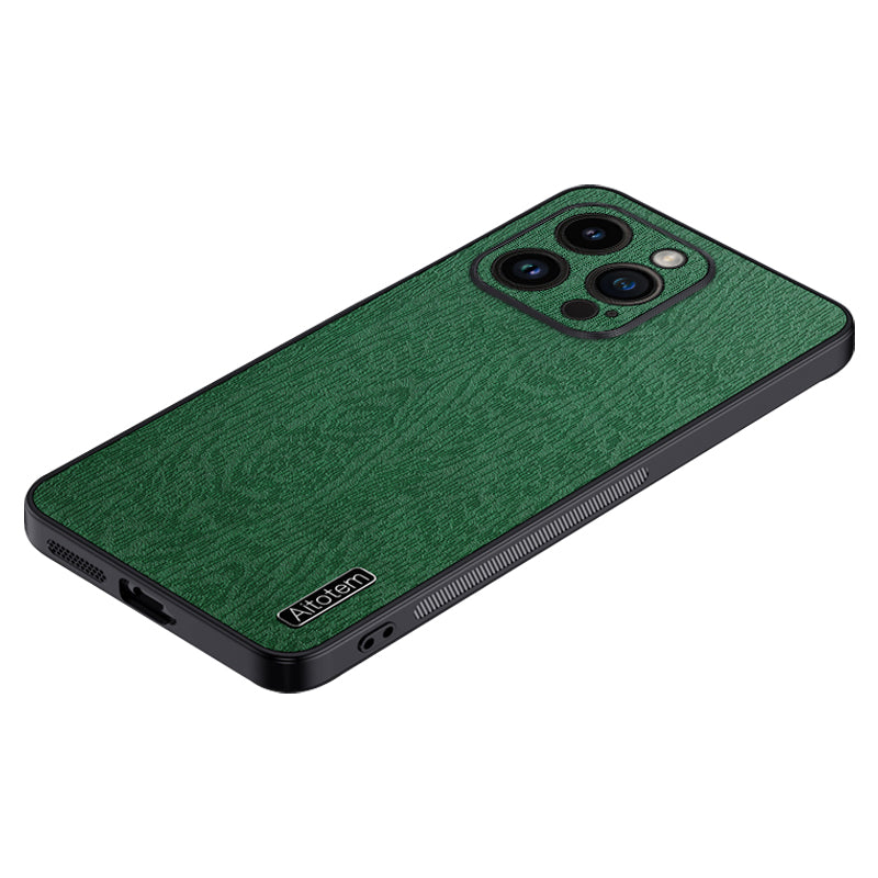 Wood Grain Slim Cover til iPhone 14 Pro PU læder PC TPU telefoncover med kameralinsebeskytter