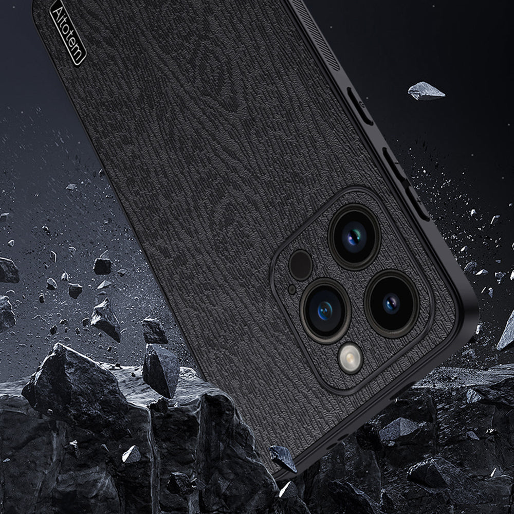 For iPhone 13 Pro 6.1 inch Anti-Scratch Wood Grain Phone Cover PU Leather PC TPU Case with All-wrapped Camera Protection