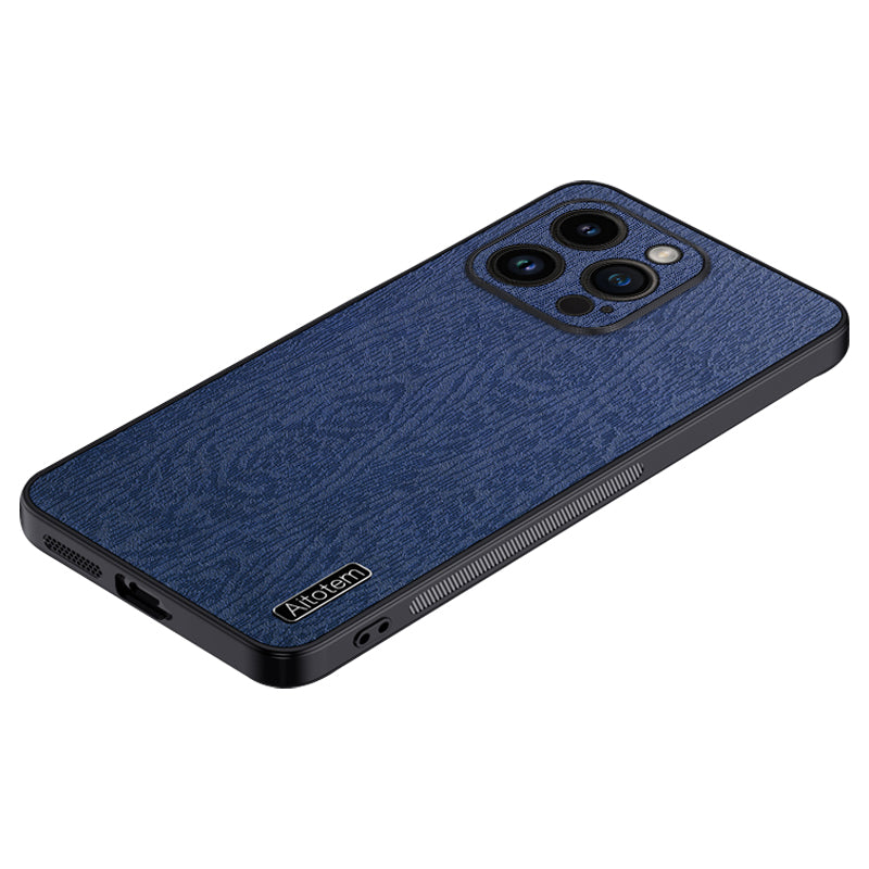 For iPhone 13 Pro 6.1 inch Anti-Scratch Wood Grain Phone Cover PU Leather PC TPU Case with All-wrapped Camera Protection