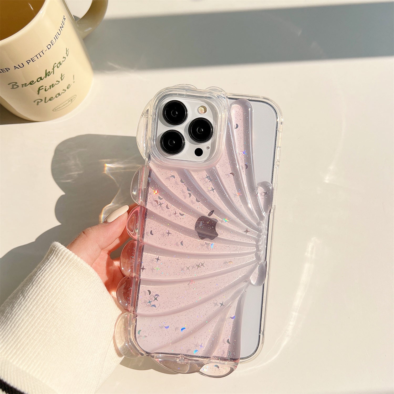 Pro iPhone 13 Pro 6,1palcový Sea Shell Style Phone Case Měkký TPU Glitter Epoxy Star ochranný kryt