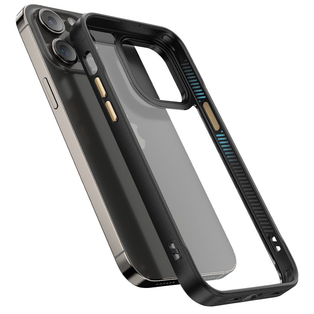 For iPhone 14 Clear Phone Case PC TPU Shockproof Back Cover with Metal Buttons