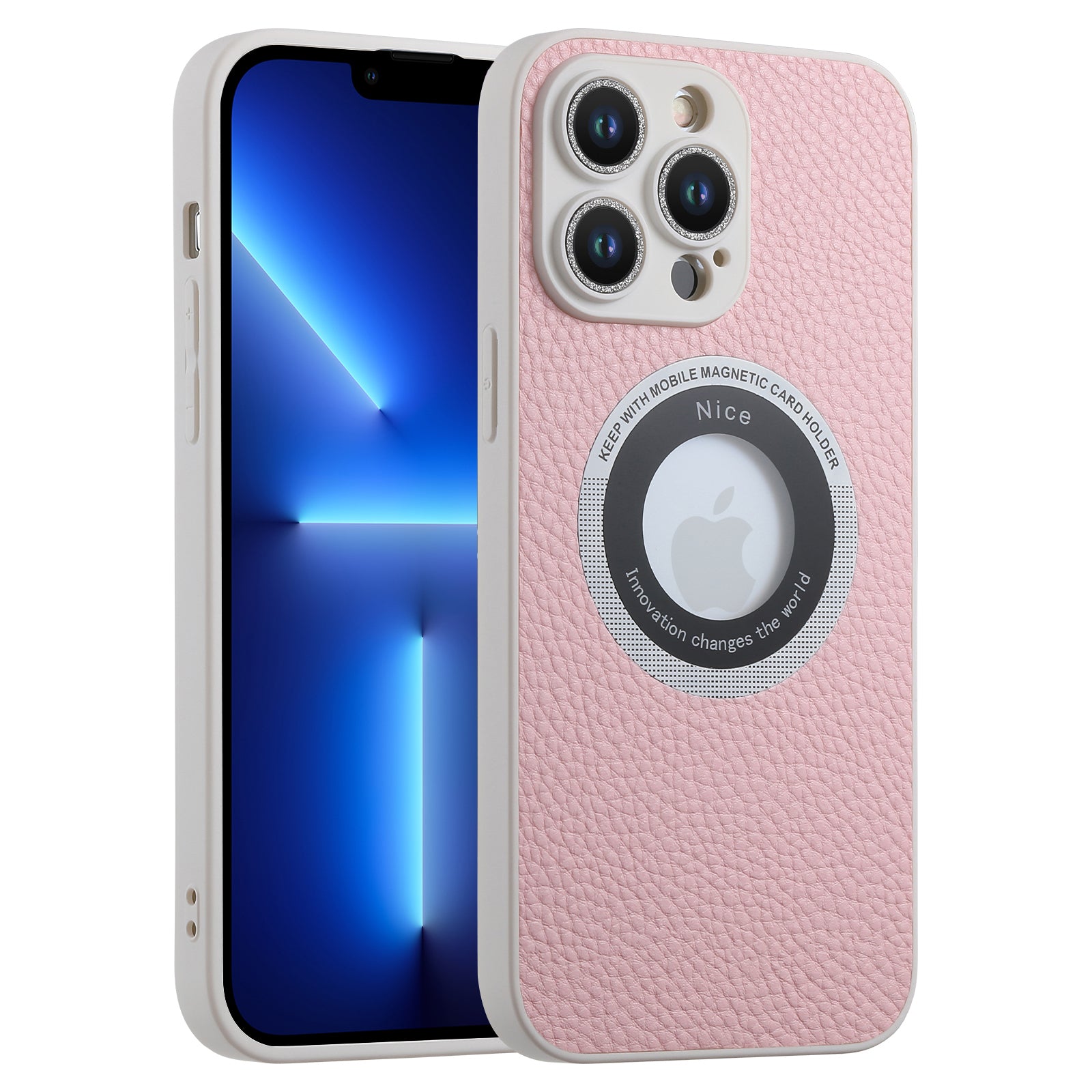 Pro iPhone 13 Pro magnetické pouzdro na telefon kompatibilní s MagSafe Glitter Glass Lens Protector koženým TPU krytem