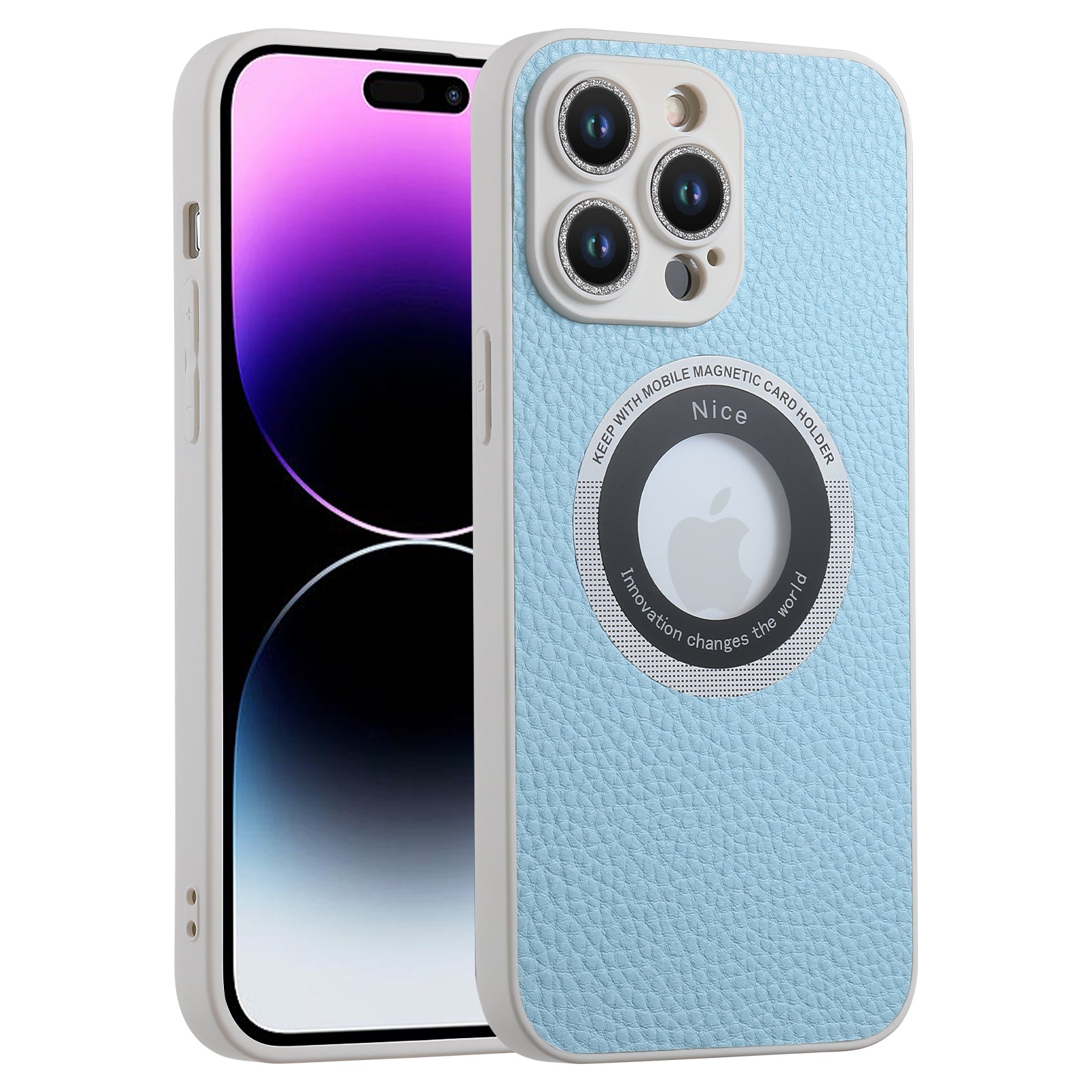 Pro iPhone 14 Pro Leather Coated TPU Phone Case Kompatibilní s ochranným krytem MagSafe Glitter Glass Lens Protector na telefon
