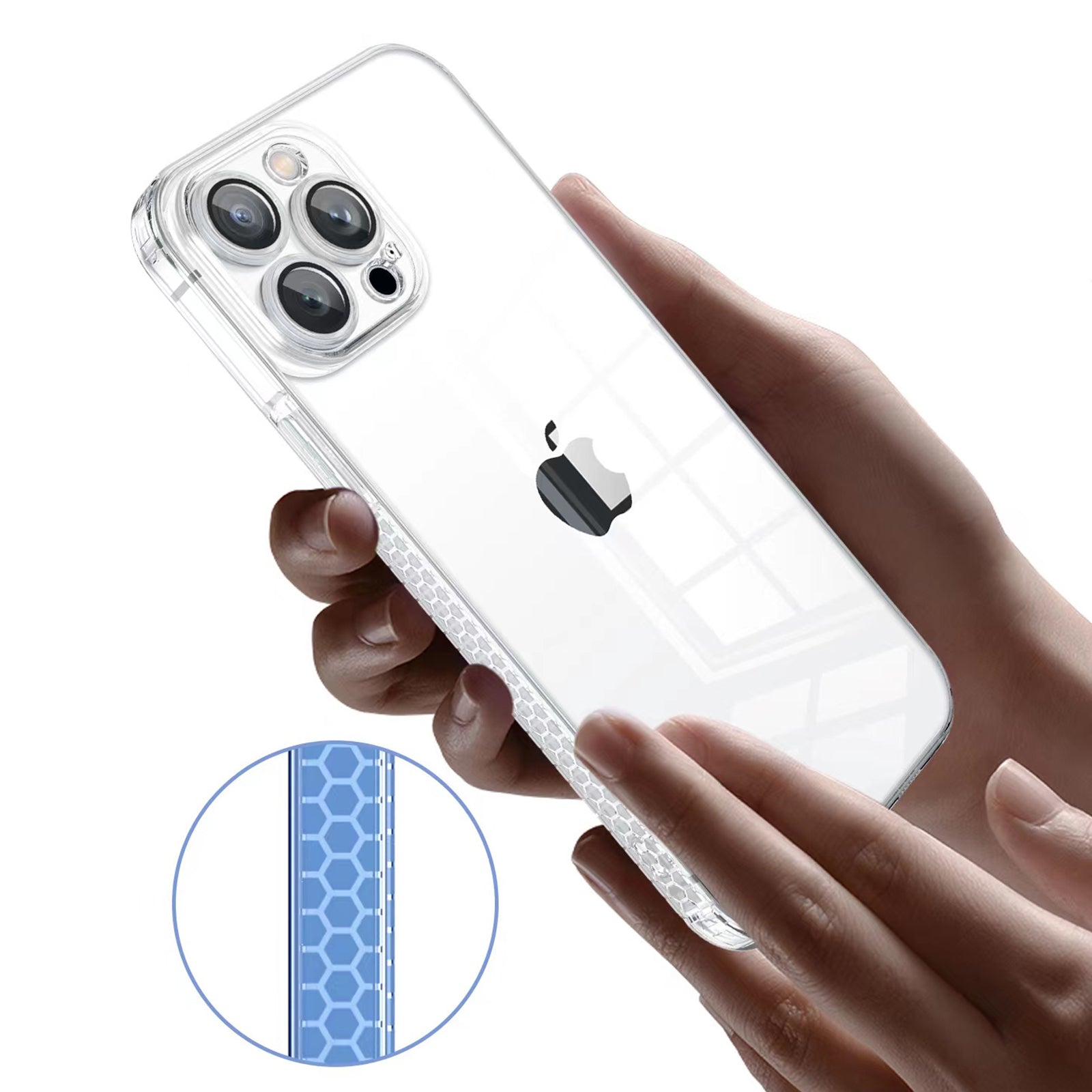 For iPhone 14 Pro Max Straight Edge Phone Case Clear TPU Phone Cover with Glass Lens Protector
