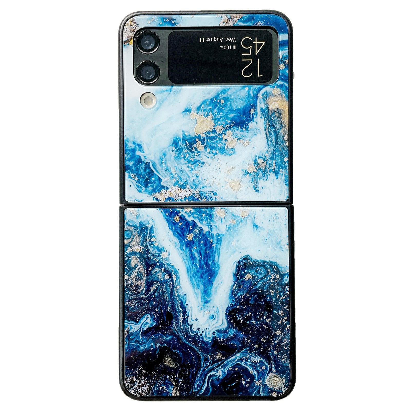 For Samsung Galaxy Z Flip4 5G Folding Phone Case Glass PC Marble Pattern Phone Cover