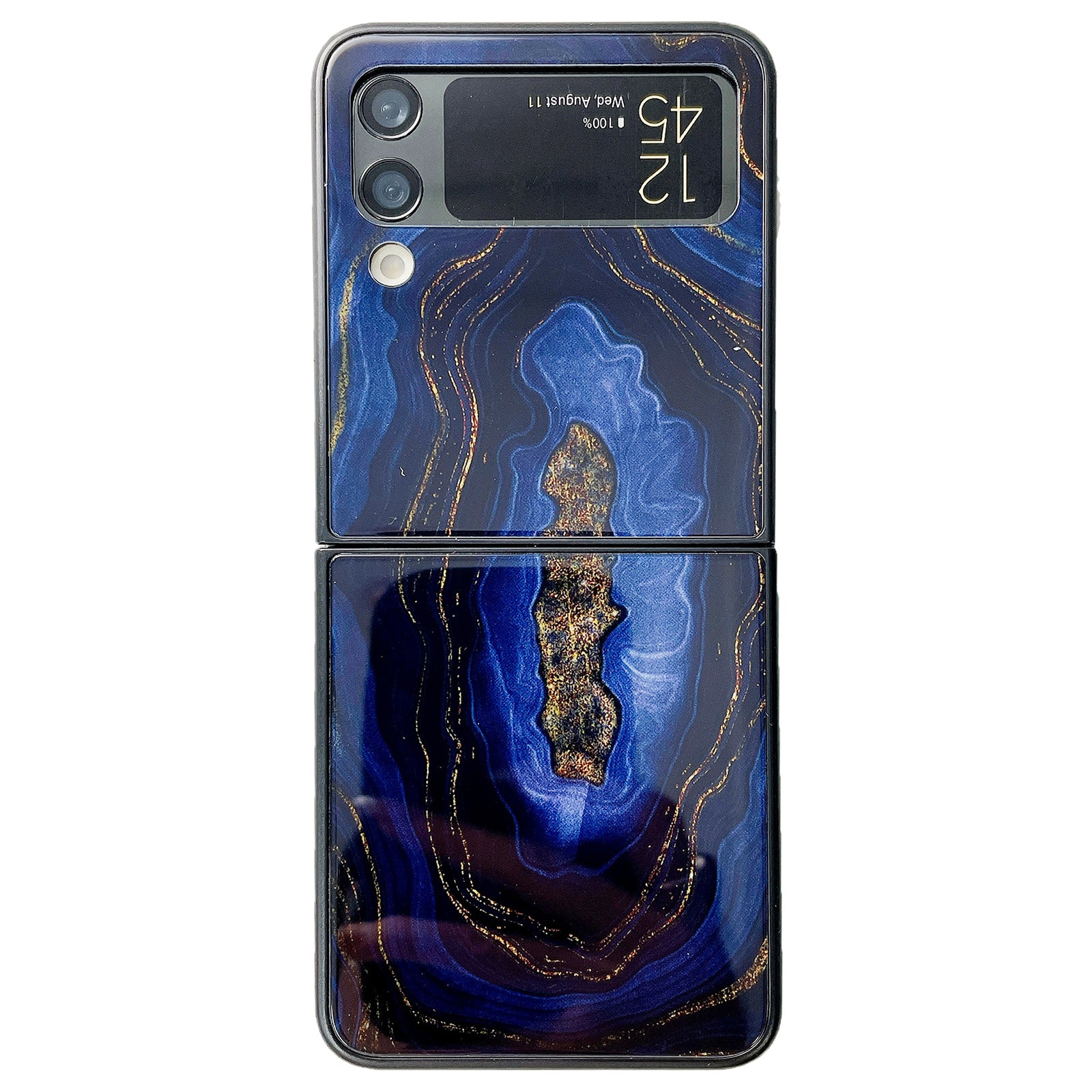 For Samsung Galaxy Z Flip4 5G Folding Phone Case Glass PC Marble Pattern Phone Cover