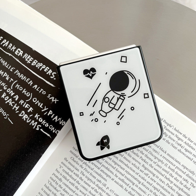 For Samsung Galaxy Z Flip3 5G Astronaut Pattern Glass PC Phone Case Folding Phone Cover