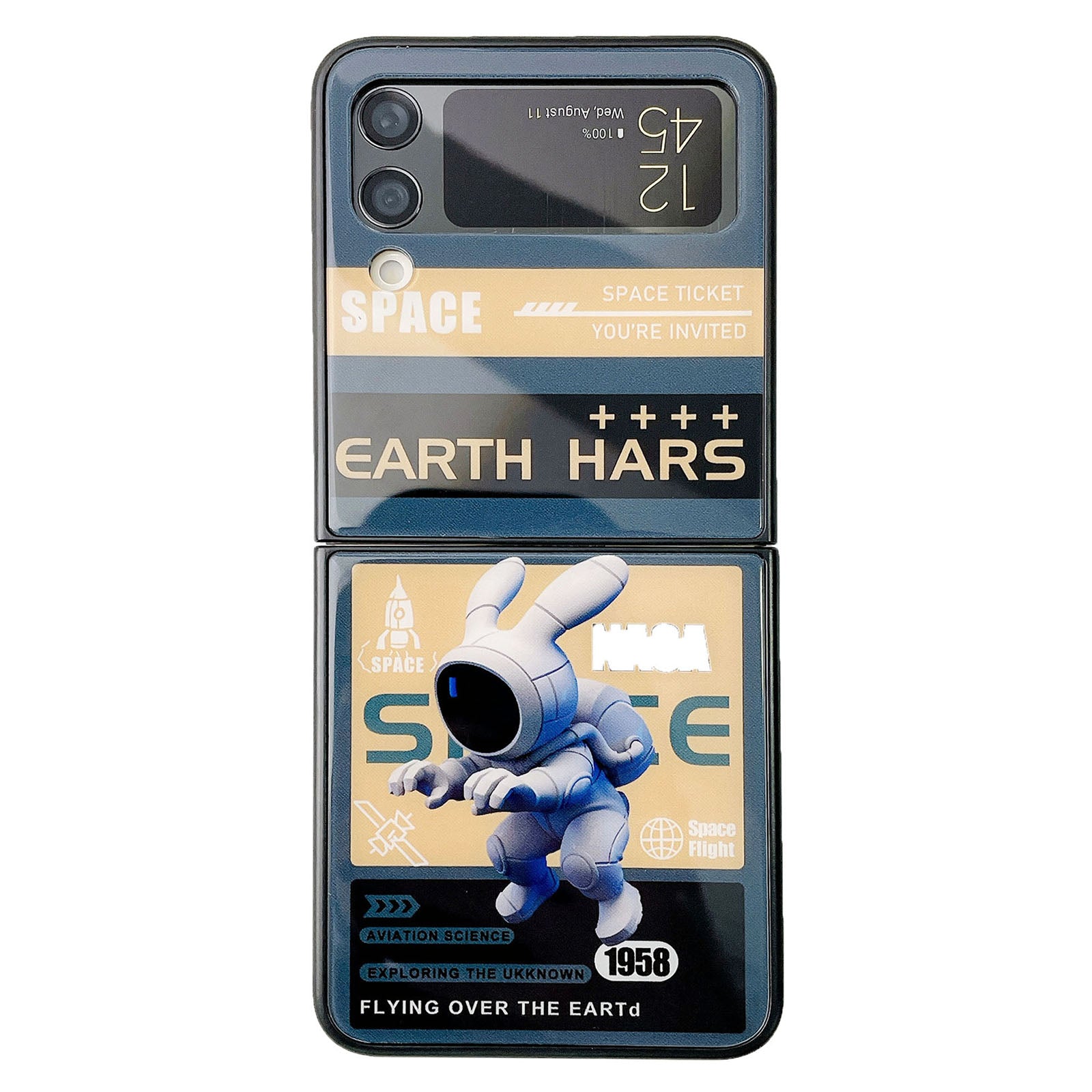 For Samsung Galaxy Z Flip4 5G Glass PC Folding Phone Case Astronaut Pattern Cell Phone Cover