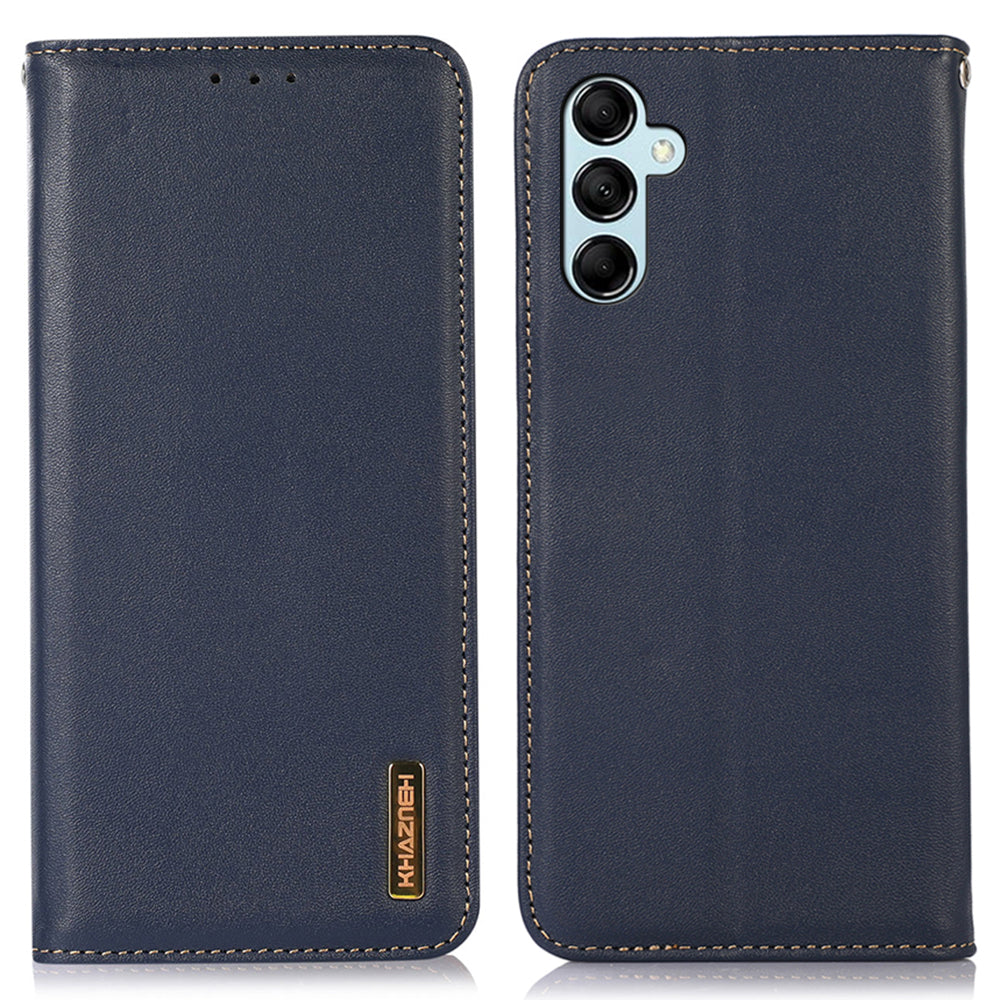 KHAZNEH For Samsung Galaxy M14 5G Stand Wallet Phone Case RFID Blocking Genuine Cowhide Leather Cover