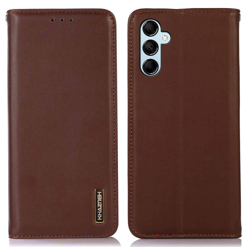 KHAZNEH For Samsung Galaxy M14 5G Stand Wallet Phone Case RFID Blocking Genuine Cowhide Leather Cover