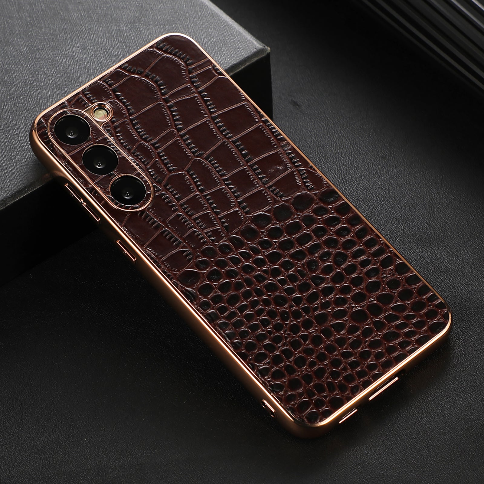 For Samsung Galaxy S23 Nano Electroplating Phone Case Genuine Cowhide Leather Coated TPU PC Cover