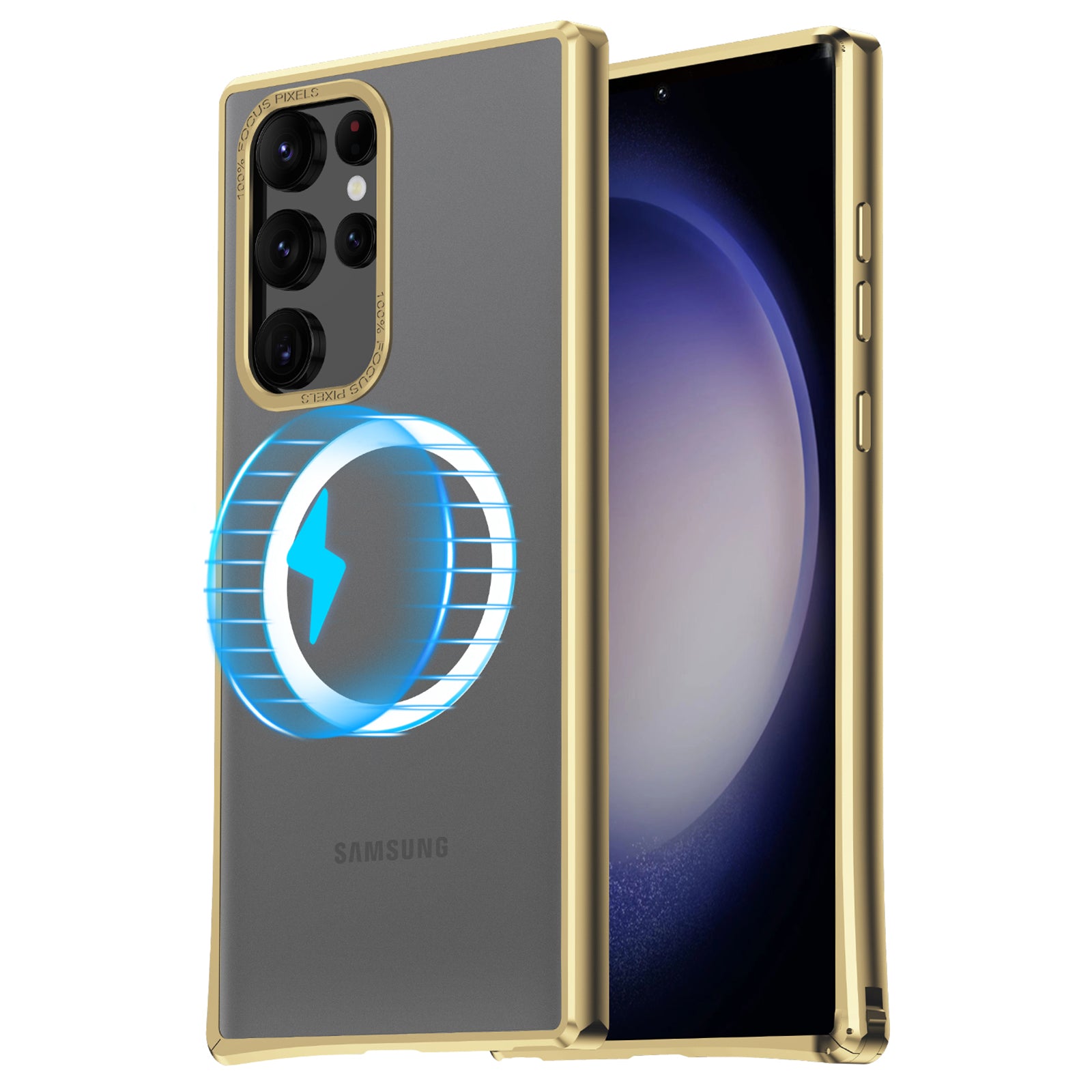 For Samsung Galaxy S23 Ultra Magnetic Phone Case Corner Buckle Matte PC Back Metal Frame Phone Cover