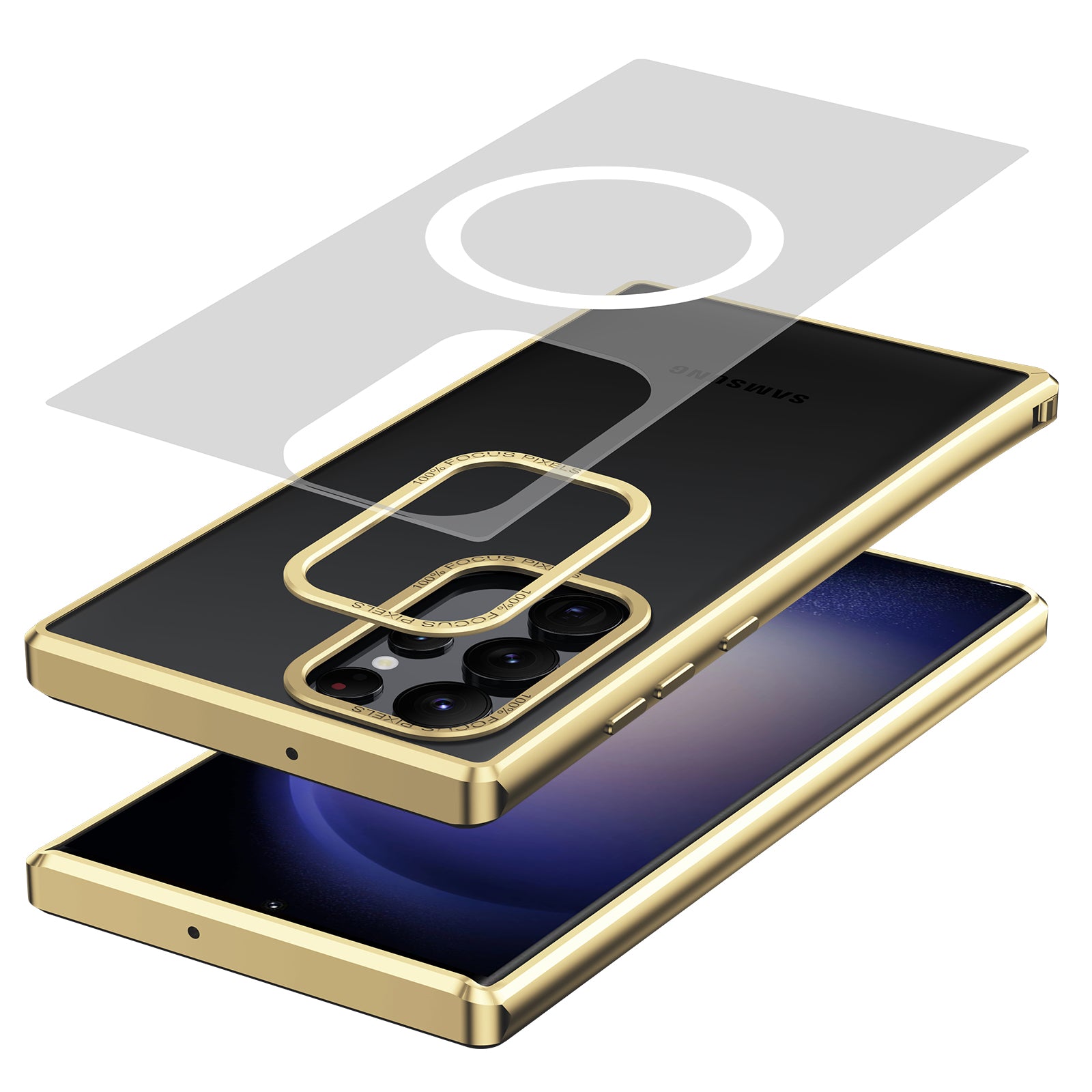 For Samsung Galaxy S23 Ultra Magnetic Phone Case Corner Buckle Matte PC Back Metal Frame Phone Cover