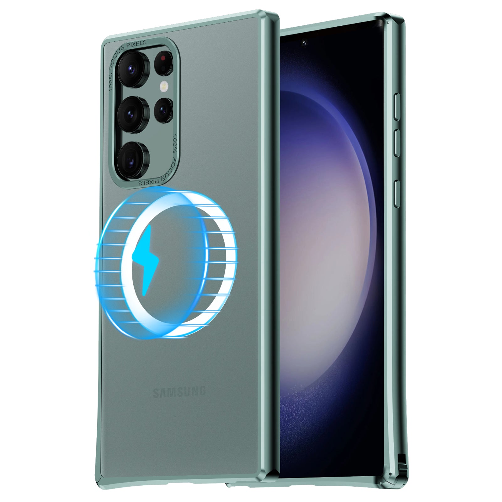 For Samsung Galaxy S23 Ultra Magnetic Phone Case Corner Buckle Matte PC Back Metal Frame Phone Cover