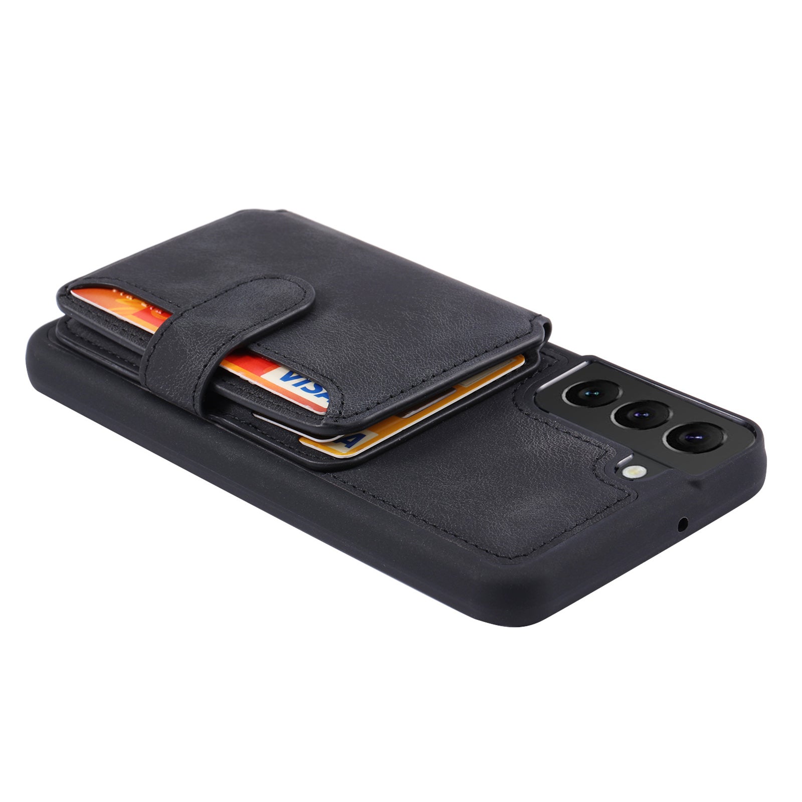 For Samsung Galaxy S22 5G RFID Blocking Phone Case Leather Coated TPU Kickstand Wallet Phone Cover