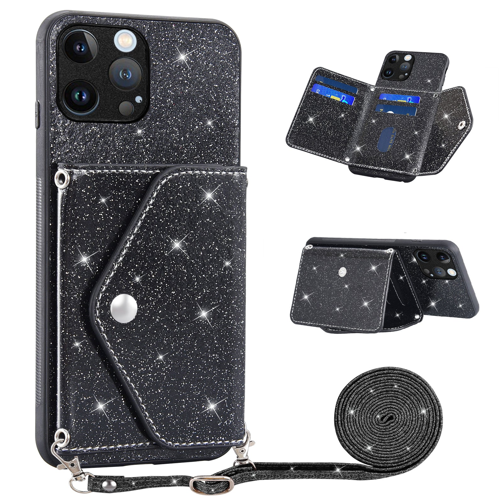 Triangle Card Holder Case for iPhone 13 Pro 6.1 inch Anti-fall Kickstand PU Leather TPU Phone Cover