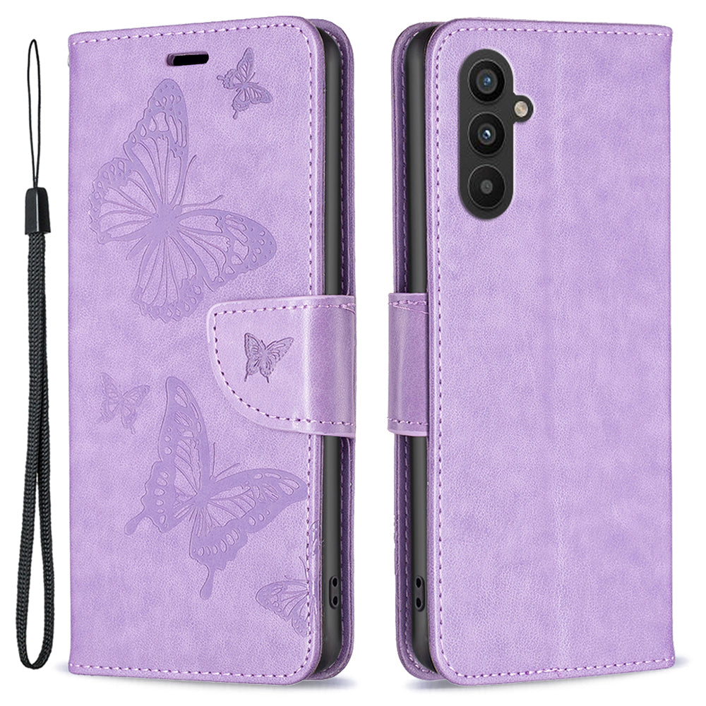 For Samsung Galaxy A24 4G Wallet Stand Phone Case Butterfly Imprinted Leather Phone Cover with Strap