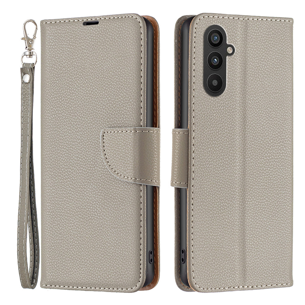 For Samsung Galaxy A24 4G PU Leather Wallet Cover Litchi Texture Flip Stand Phone Case with Strap