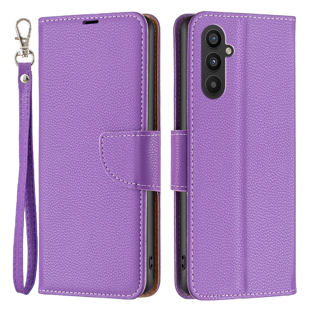 For Samsung Galaxy A24 4G PU Leather Wallet Cover Litchi Texture Flip Stand Phone Case with Strap
