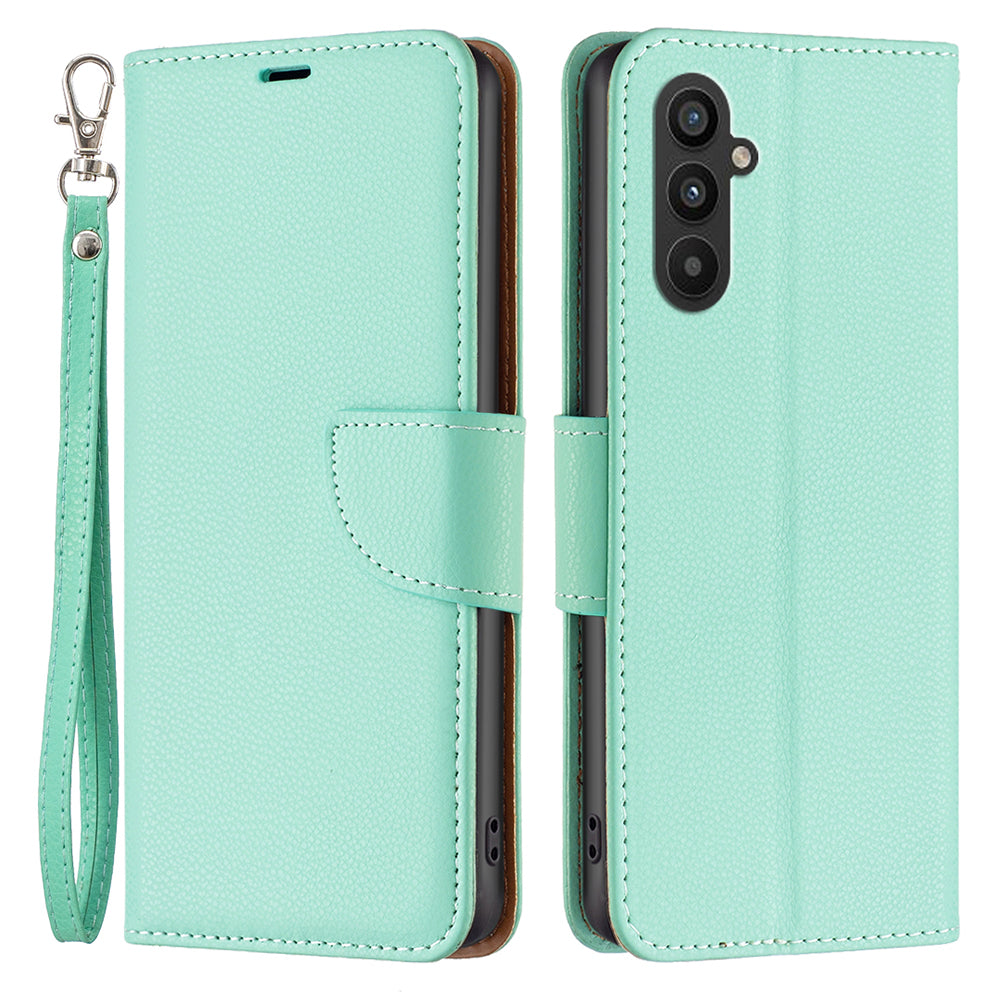 For Samsung Galaxy A24 4G PU Leather Wallet Cover Litchi Texture Flip Stand Phone Case with Strap