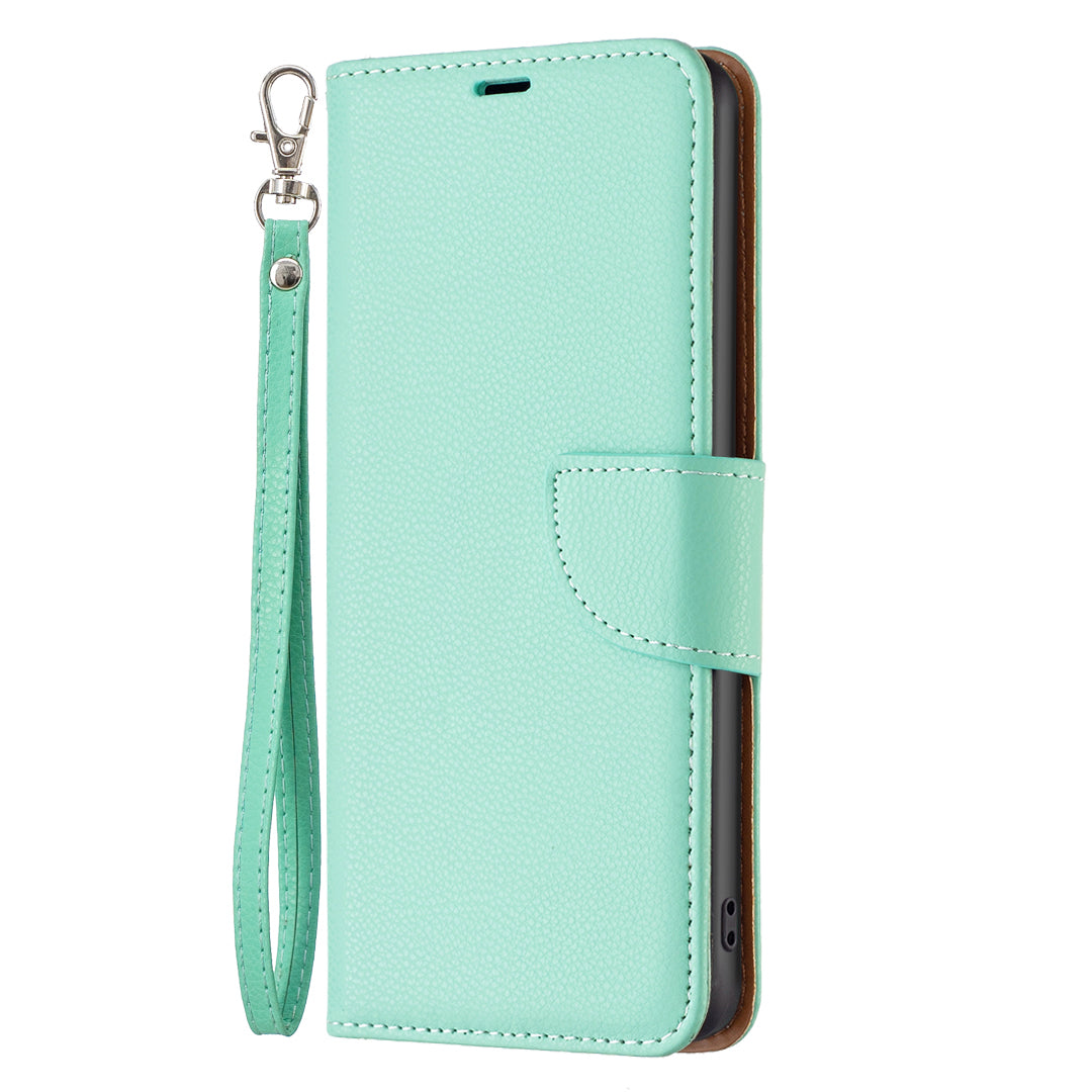 For Samsung Galaxy A24 4G PU Leather Wallet Cover Litchi Texture Flip Stand Phone Case with Strap