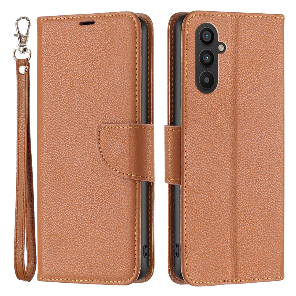 For Samsung Galaxy A24 4G PU Leather Wallet Cover Litchi Texture Flip Stand Phone Case with Strap