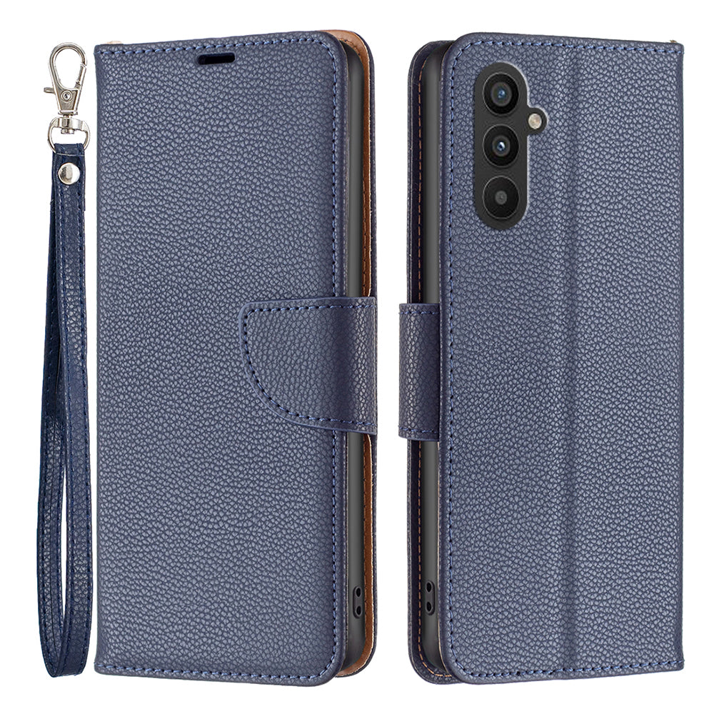 For Samsung Galaxy A24 4G PU Leather Wallet Cover Litchi Texture Flip Stand Phone Case with Strap